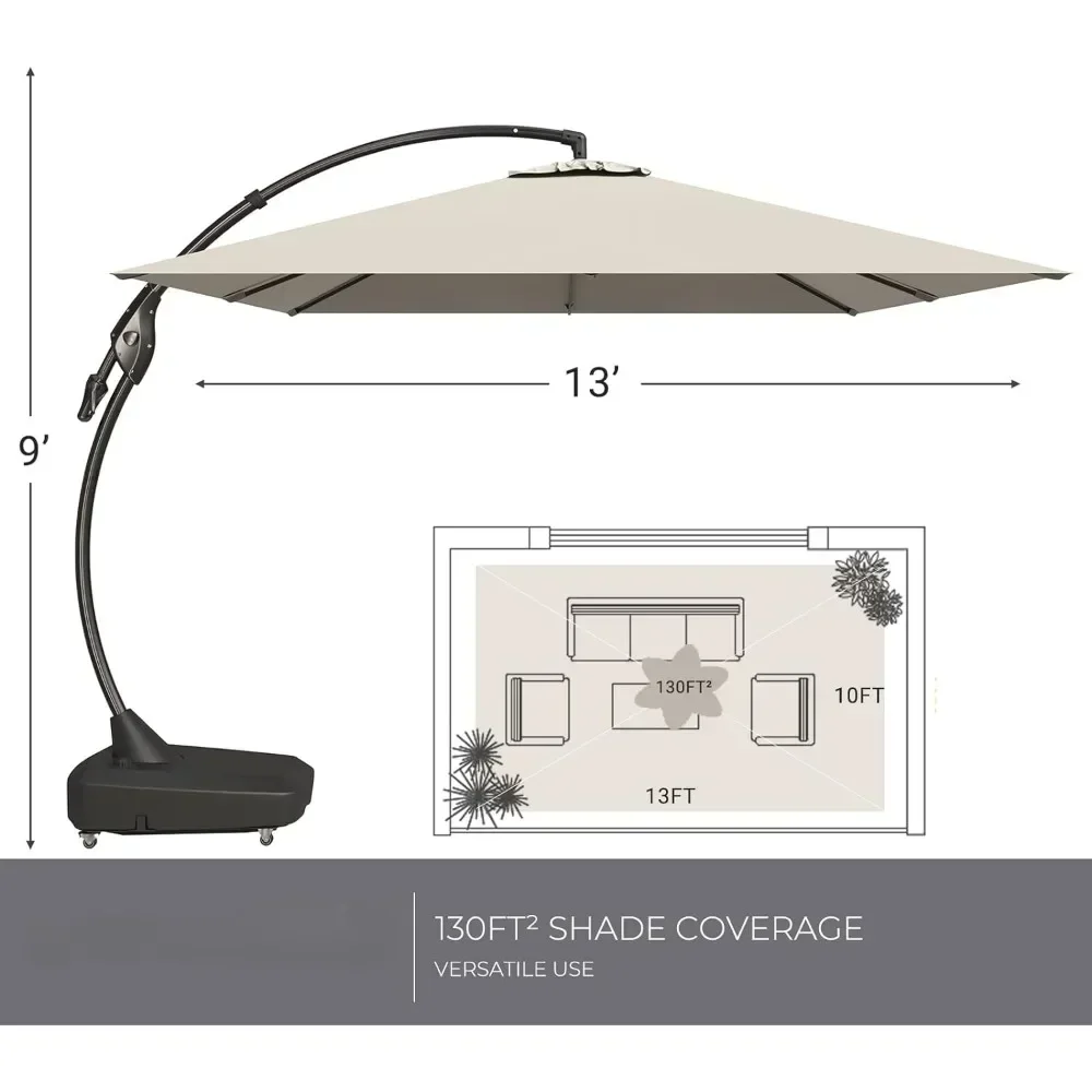 Rectangular Offset Umbrella, Heavy Duty Cantilever Hanging Umbrella, Easy Tilt, All-Weather Canopy, Champagne Patio Umbrellas