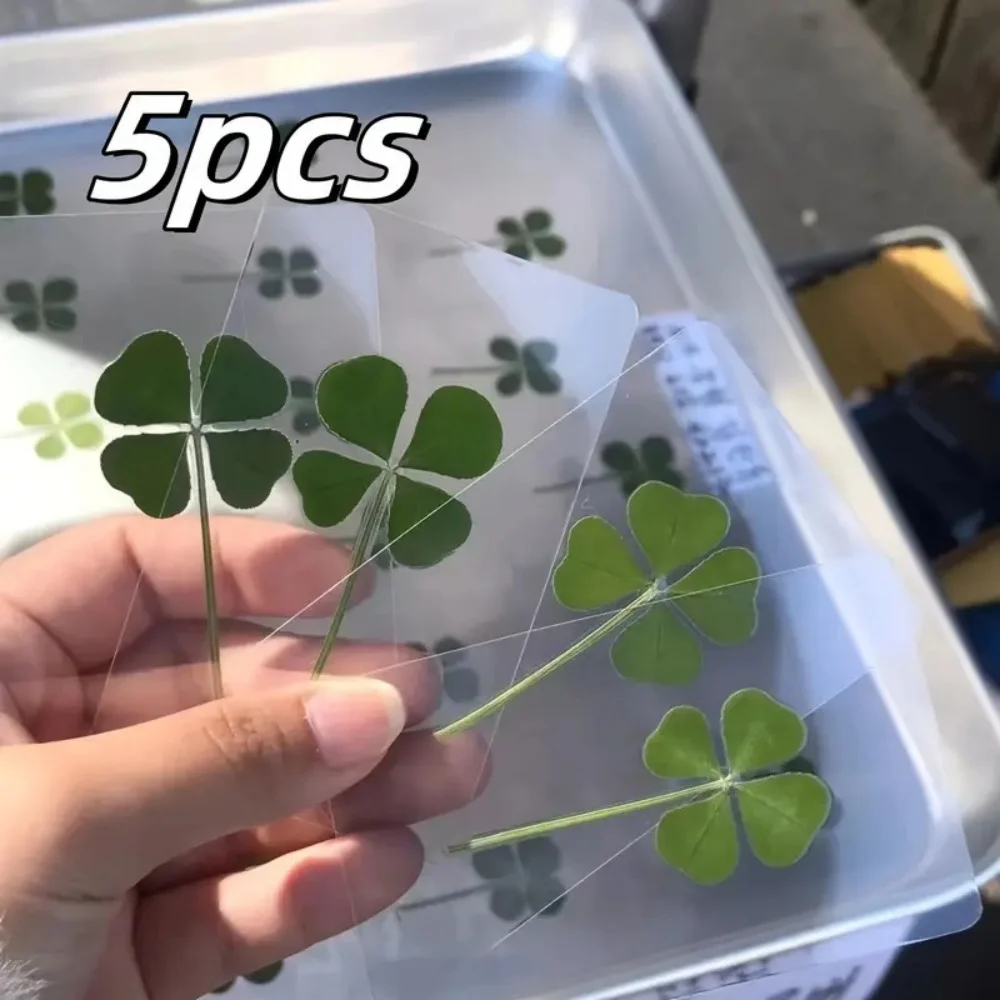 5Pcs Lucky Clover Postcards - Transparent Wishing Cards for Bookmarks & Decorations
