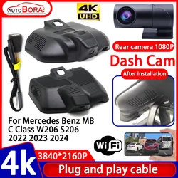 ZhuCamX Video Recorder 4K UHD Plug and Play Car DVR Dash Cam Camera for Mercedes Benz MB C Class W206 S206 2022 2023 2024