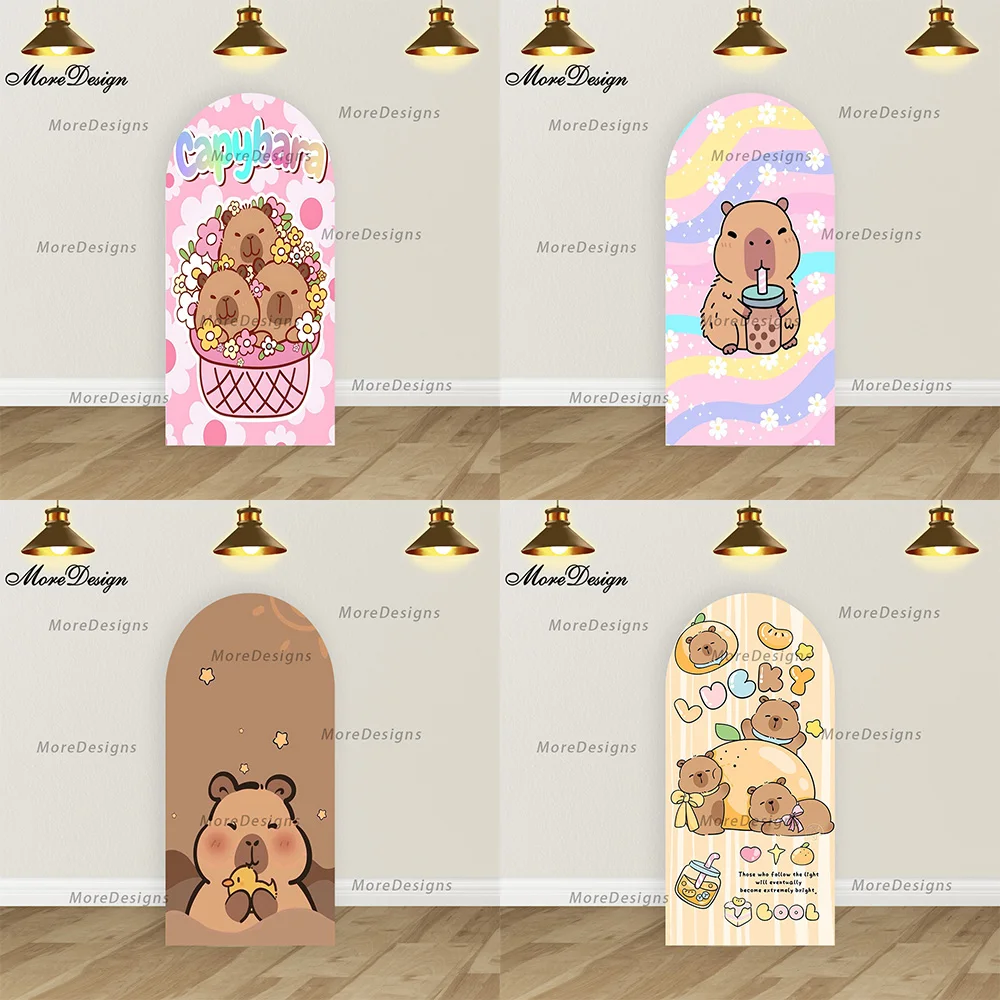 Cartoon Capybara Arch Photo Backdrop Covers Baby Shower Decoration Kids Birthday Party Arched Covers Doubleside Backdrop Props