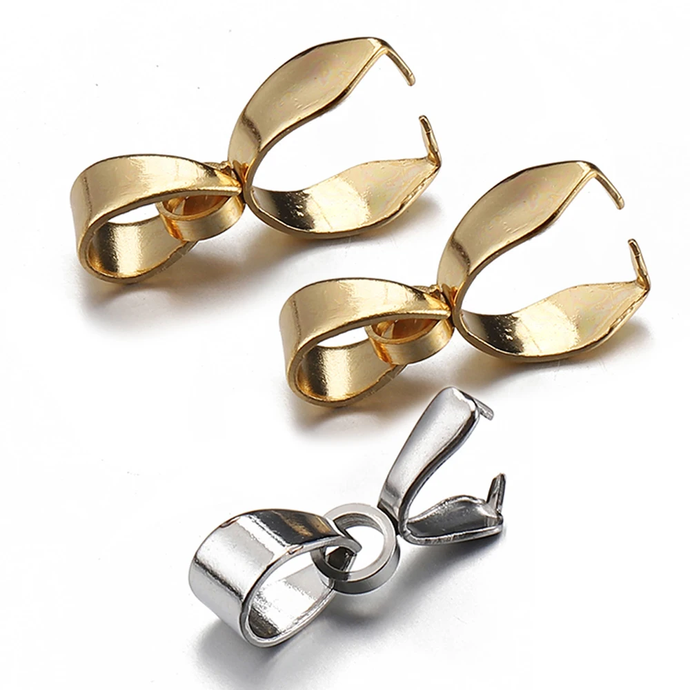 20pcs Stainless Steel Charms Pendant Clip Clasps Pinch Bail Clip for Necklace Pendant Connector DIY Jewelry Making Accessories