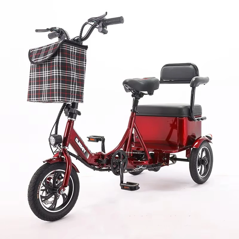 Passenger Electric Tricycle Three Wheel For Seniors Adults 2 Seat For Lithium Battery Removable Electric Bike Women With Basket