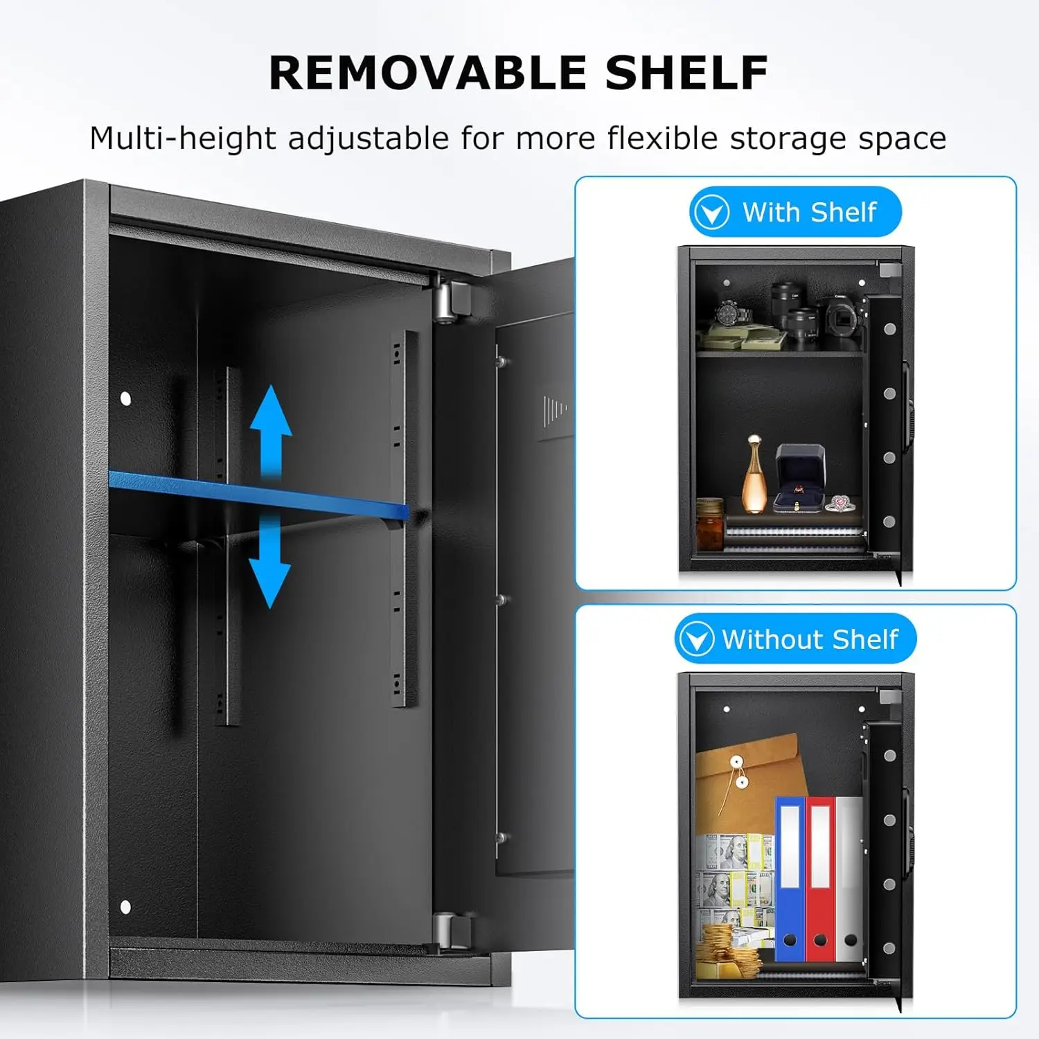 1.8 Cubic Feet Security Home Safe with Digital Keypad & Fireproof Bag, Fire-Resistant Security Box for Jewelry, Cash, Guns | Fir