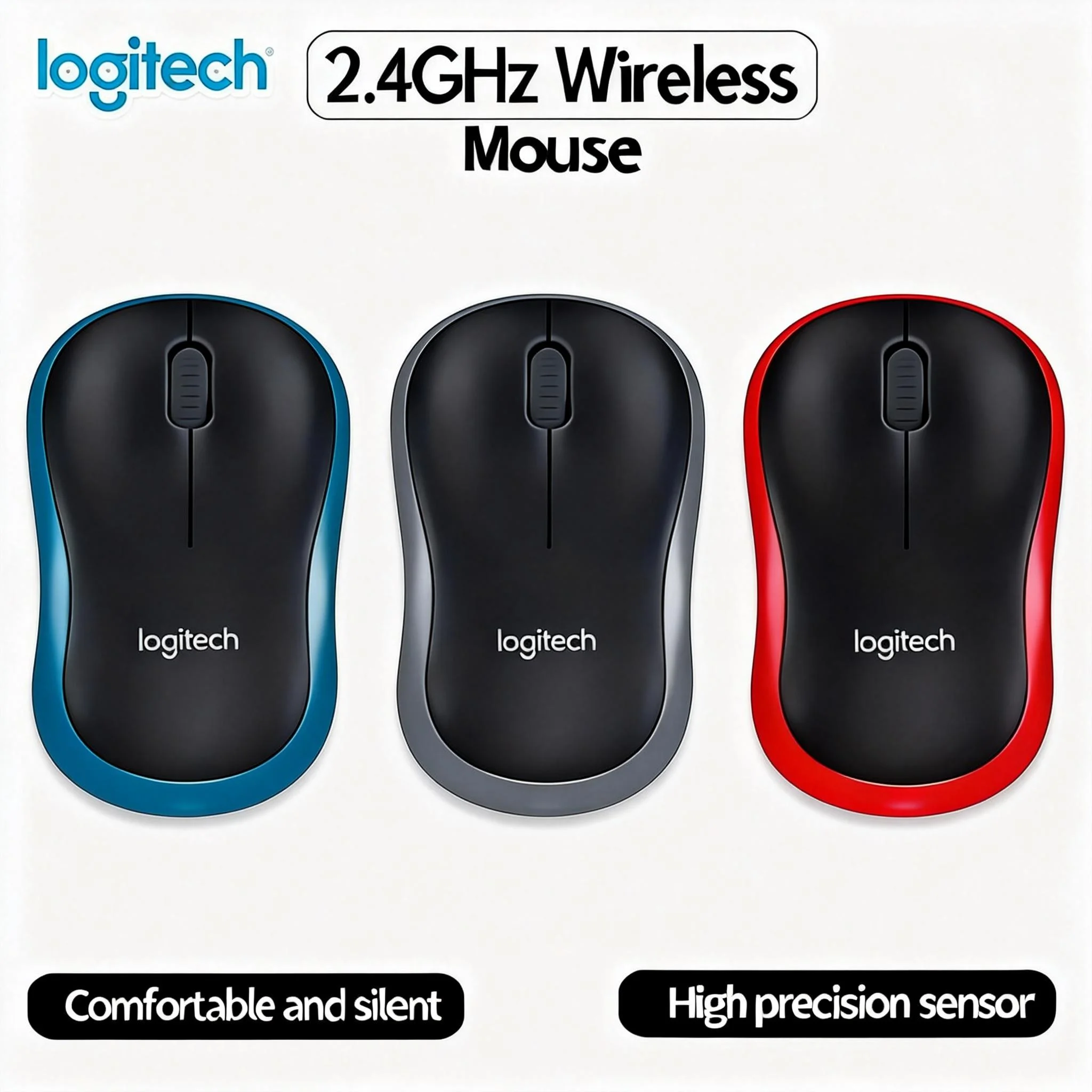 

Logitech M185 Mouse: 1000 DPI, 2.4GHz wireless, 12-month battery life, plug and play.