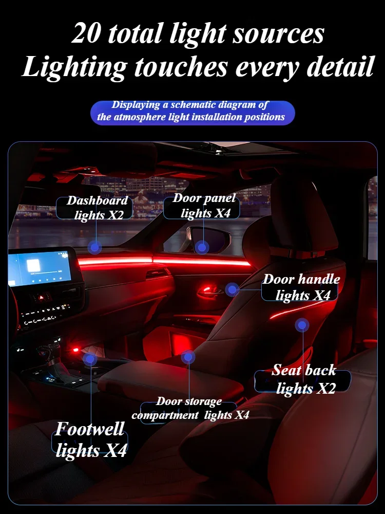 For Lexus ES200 ES260 ES300h Car Interior Atmosphere Light Dynamic Shadow RGB 256 Color Kit Interior Accessories Motification