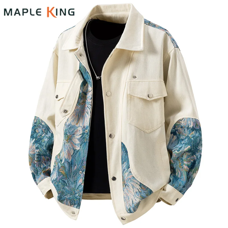 

Мужская винтажная куртка-карго 2026 от китайского дизайнера, с цветочной вышивкой, пэчворком, свободного кроя, с большими карманами, в стиле стритвир