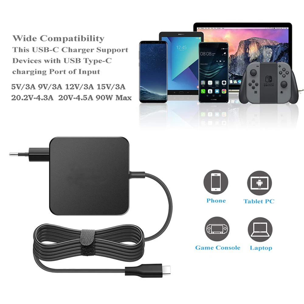 EU Laptop Adapter 90W 87W USB-C Typ C 65W 45W Ladegerät Power 20V 4,5 A für MacBook Pro A1706 A1708 A1719 Acer Spin 7 Dell XPS 13