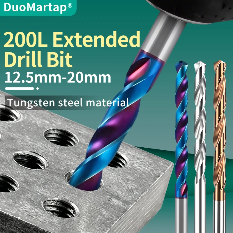 DUOMaetap 1PCS HRC70 Solid Carbide Extra long Twist Drill Bit 12.5mm-20mm For Cast Iron Metal Aluminum  CNC machinery Tool X200L