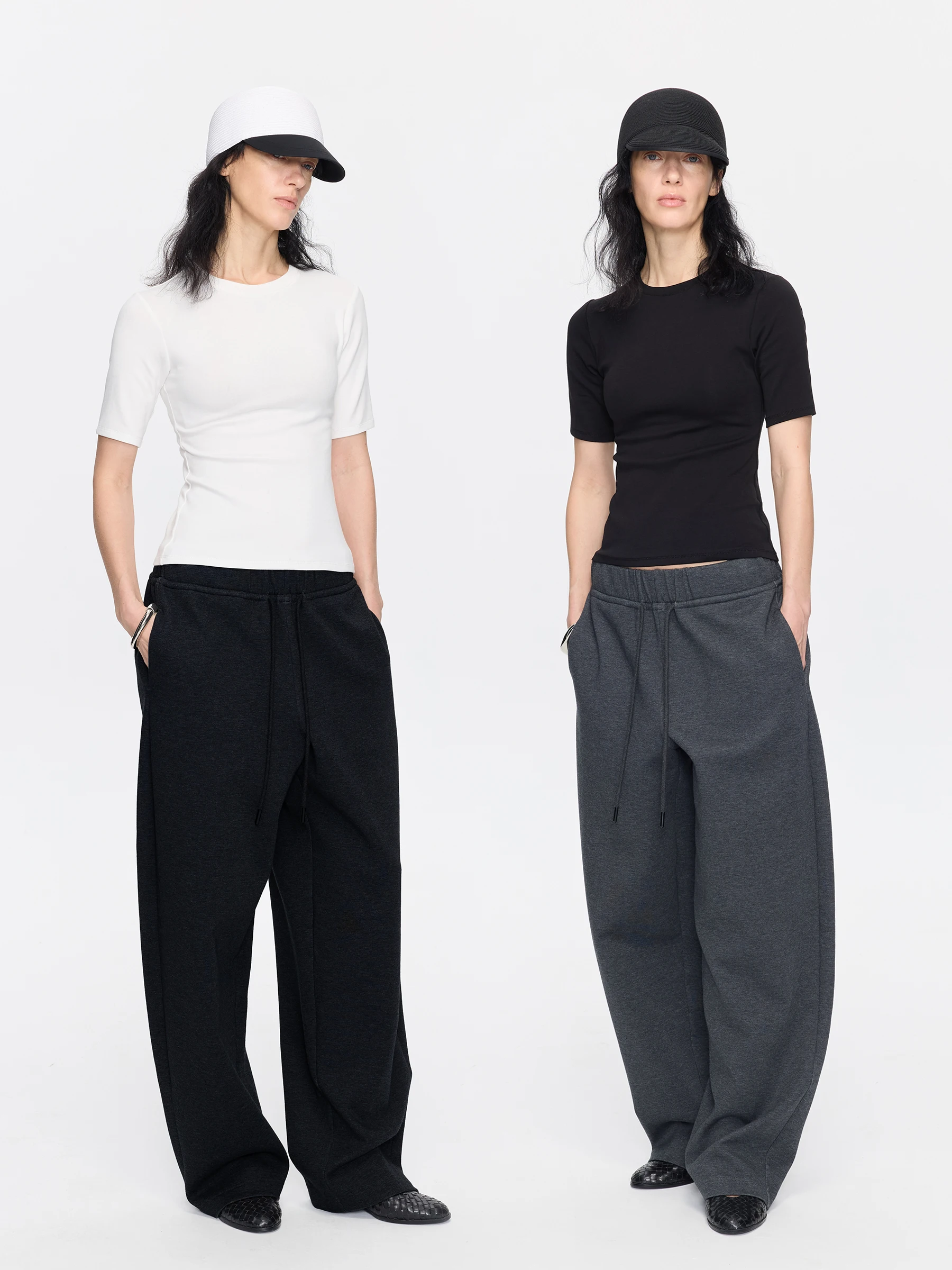 

LYUOCHENG Minimalist Spring Summer Elastic Sleeve T-Shirt Women's Slim Fit round Neck Cotton Blend Stretch Top