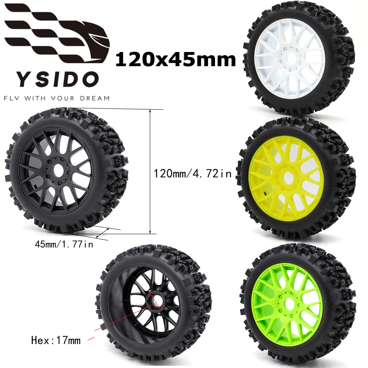 

4 шт. YSIDO 120 мм 1/8 RC внедорожные багги, колеса, шины для ARRMA Typhon Traxxas Redcat Team Losi Kyosho HPI HSP VRX RC Car