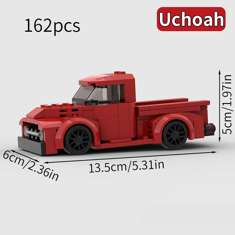 162pcs MOC Red Pick-up Truck Race Car Model Building Block Kit, New City Great Vehicles Set Idea per adulti da collezione Home Des