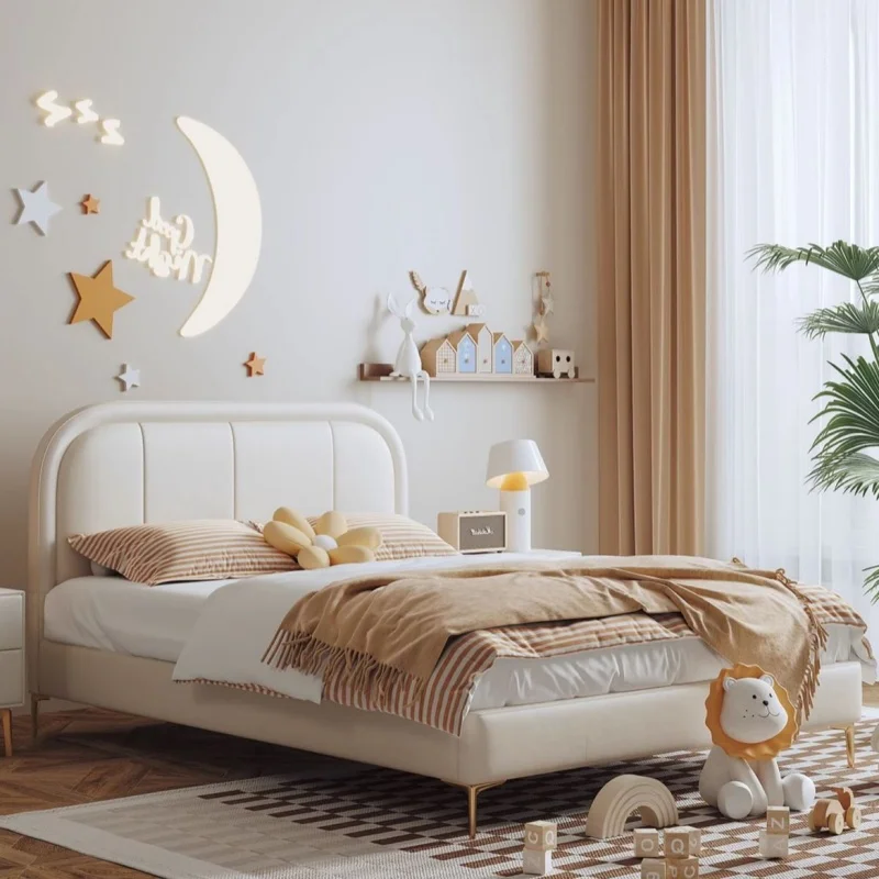 Modern Single Children's Bed Light Luxury Leather Art Design Dirt-Resistant Style for Boy Girl Princess Made Wood for Bathroom