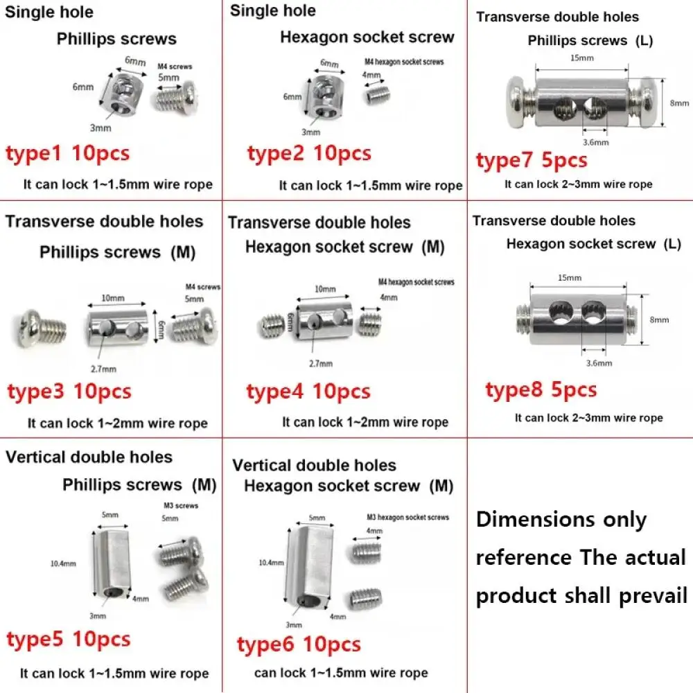 5/10Pcs Steel Wire Rope Cable Clamp, Metal Copper Clip Adjustable Screw Sling Fastener Accessories for 1-4mm Wire Rope