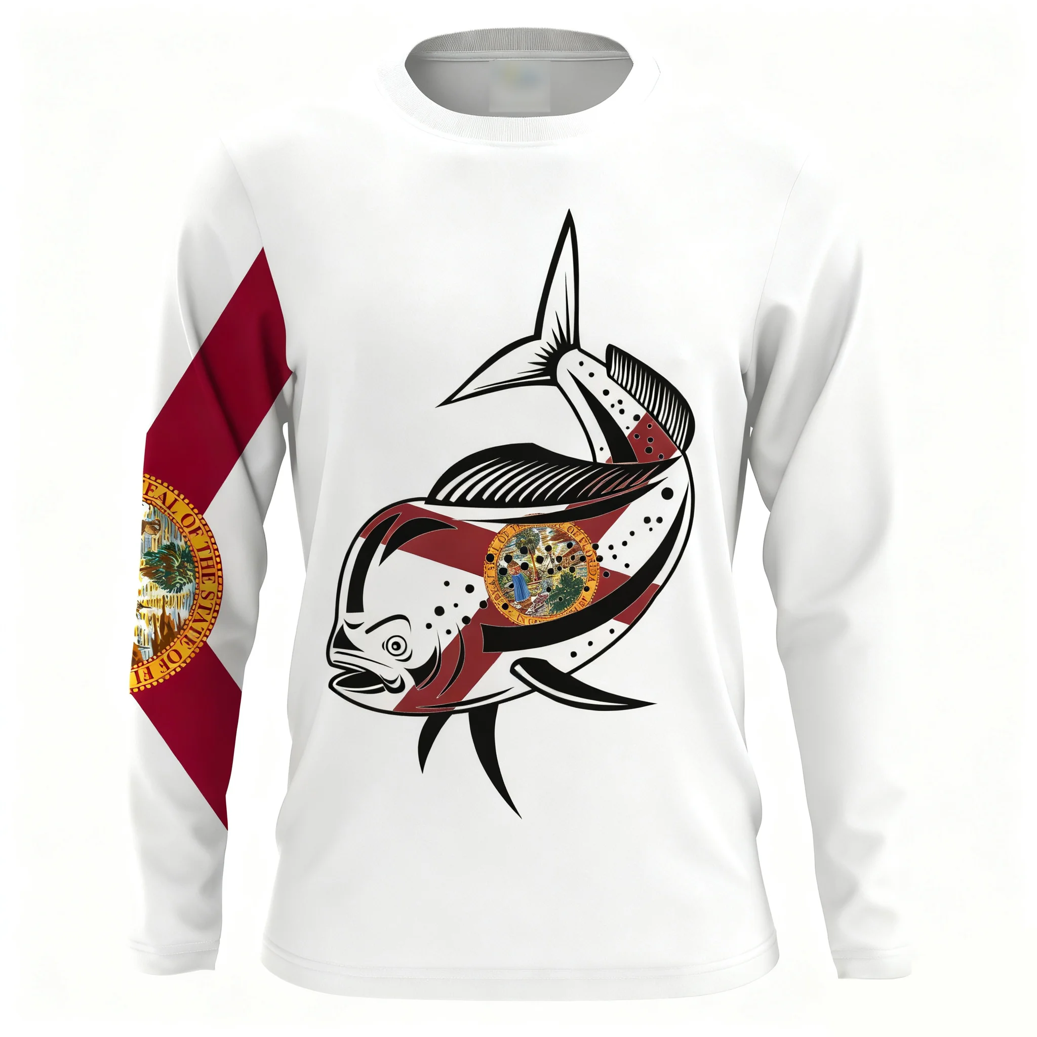 قميص تكساس باس لصيد الأسماك بعلم تكساس الوطني مع رقبة دائرية وطباعة غير رسمية. مسامية، سريعة الجفاف، ماصة للعرق