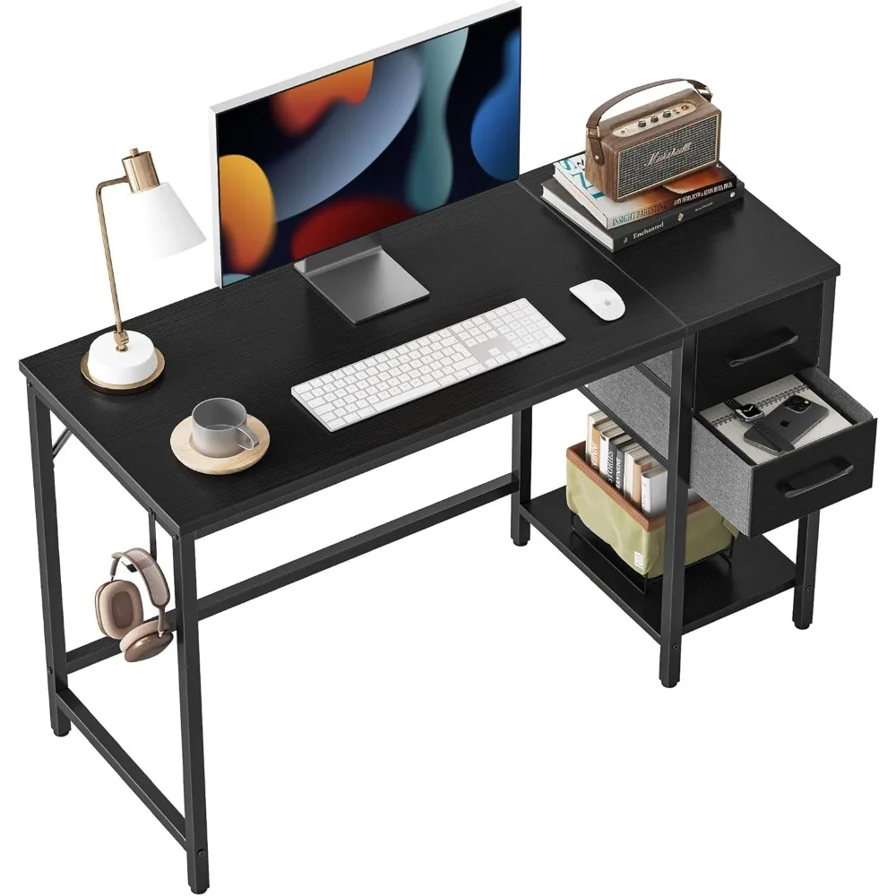 Computer Desk with 2 Drawers, 47 Inch Small Home Office Desk Study Writing Table, Black