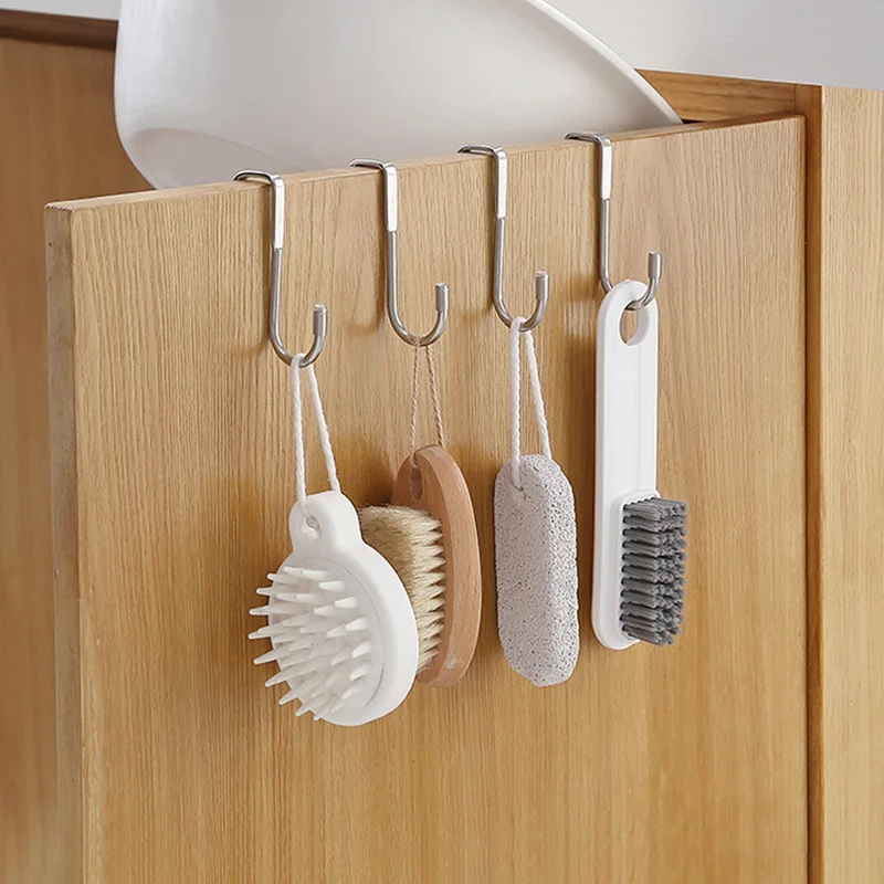 304 Stainless Steel Kitchen Bathroom Cabinet Door Double Hook S-Shaped Wardrobe Door Back Hook Towel Storage Hanger