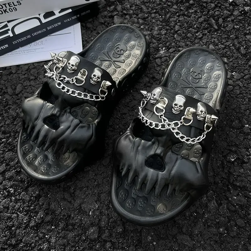 Skull Slippers for Men Trend Summer Slippers Platform Shoes Women\'s Beach Sandals Womens Shoes Outside Design Free Shipping