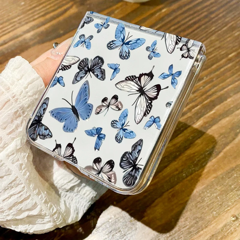 الوردي الزهور نمط قضية الهاتف لسامسونج غالاكسي Z Flip7 FE Flip5 Flip6 واضح للطي غطاء الكمبيوتر لسامسونج Z Flip 7 6 5 4 3 5G