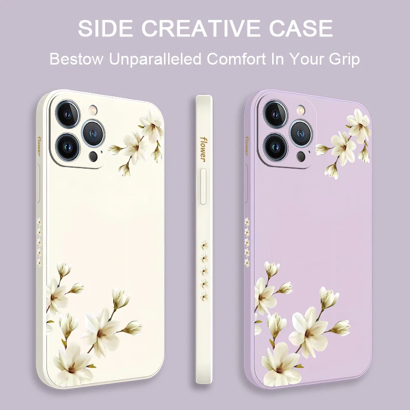 Magnolia Flowers Case For iPhone 12 11 Plus Pro Max X XS XR SE 7 8 6 5 Mini Silicone Soft Shockproof Bumper Back Phone Cover