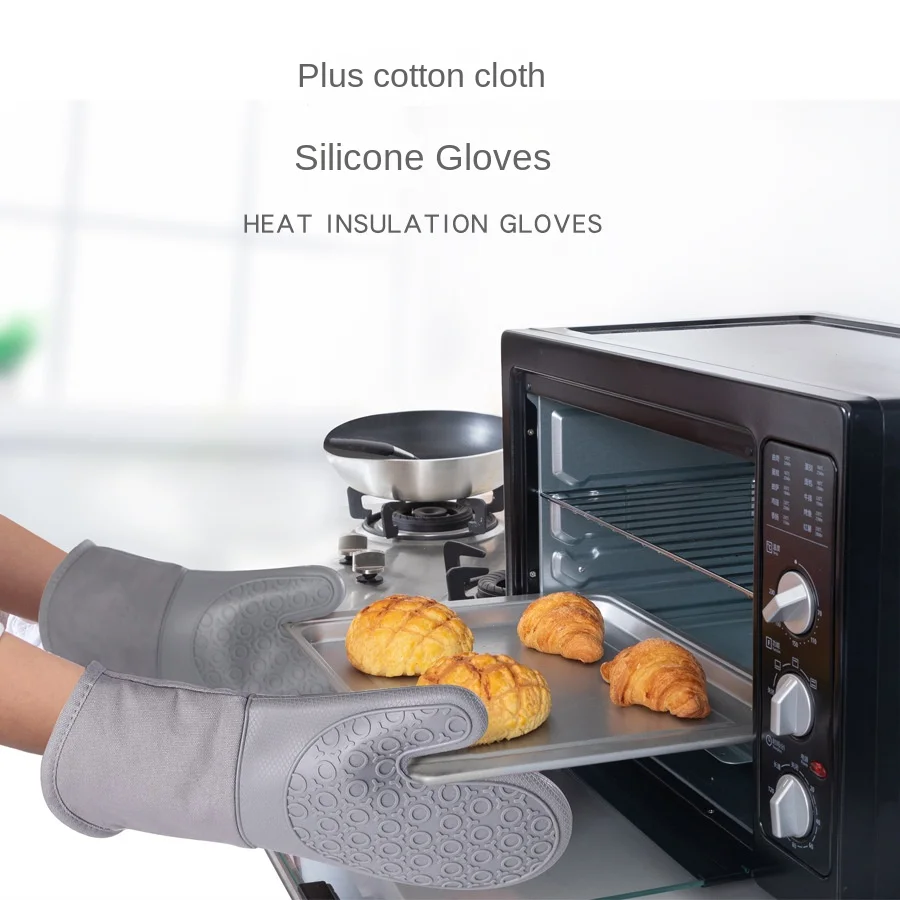 5 PCS Oven Glove Set Extended Silicone and Cotton Insulated Silicone Hand Clip Anti-Heat Gloves Barbecue and Bake