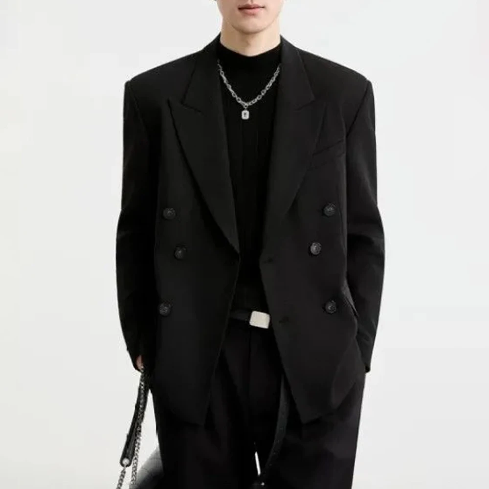 

Winter Men's Solid Color Double-Breasted Long-Sleeve Suit Jacket American Retro Fashion Trendy High Street Loose Niche Men's Top