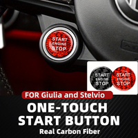 Suitable for Alfa Romeo Car One-Touch Start Button Cover, Real Carbon Fiber Hard Start-Stop Switch Decorative Cover Interior Sticker, Giulia Stelvio Red Black Car Accessories Modification