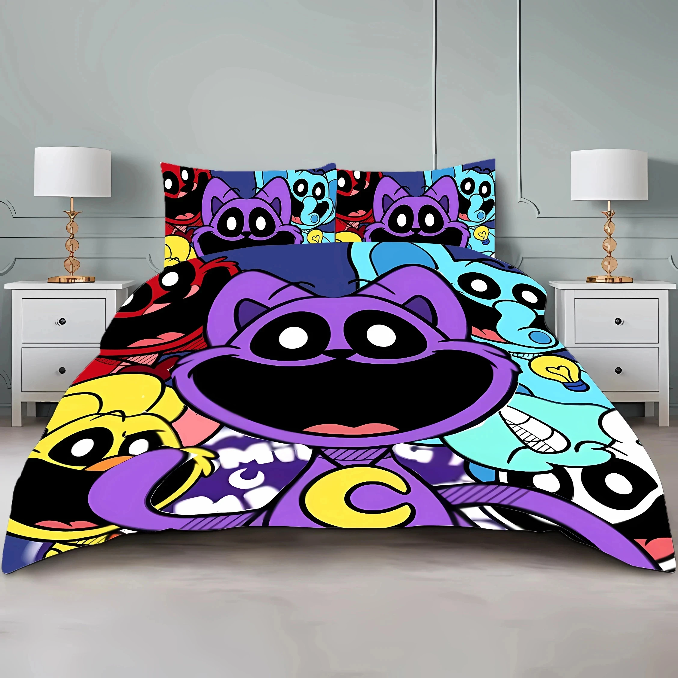 Smilings Critters Bedding Set Duvet Cover with Pillowcase Cartoon Figure Quilt Covering Bedroom Decoration 2pcs Bed Sets Gifts