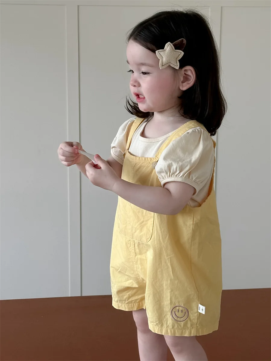 2024 Summer New Baby Sleeveless Jumpsuit Cotton Clothes Toddler Girl Cute Solid Overalls Infant Casual Versatile Strap Shorts