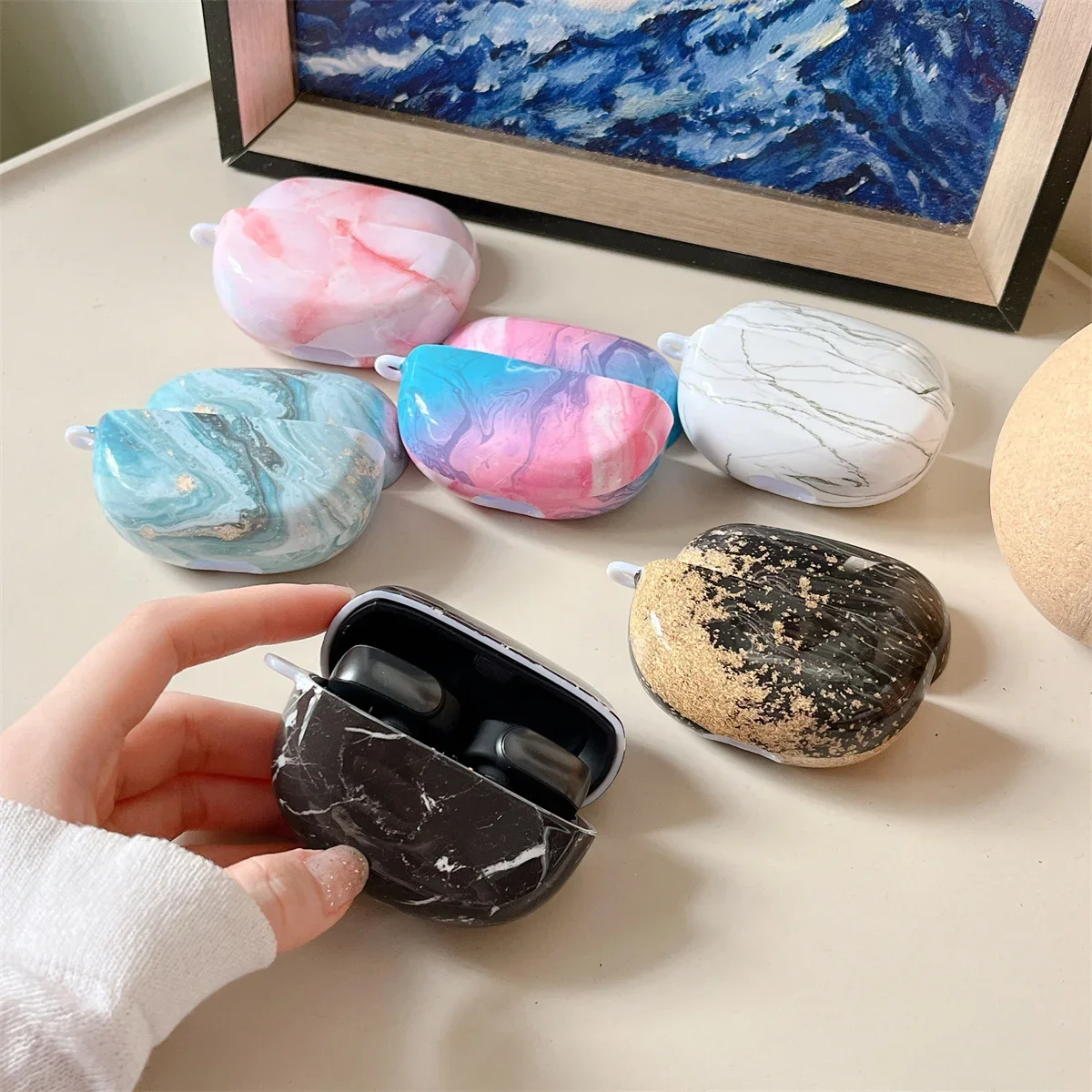 Hard-Shell Cartoon Marbling Case For Bose Ultra Open Case colourful Marble Hard Plastic Case For Bose Ultra Open EarBuds Cover