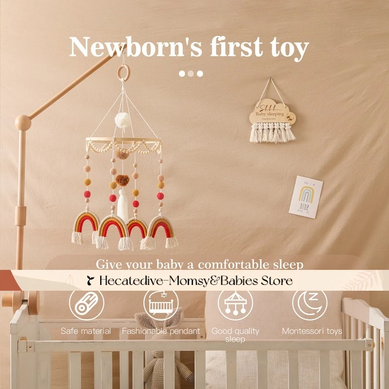 【Must Have】 Chocalhos e celulares para bebês, brinquedos educativos, bola de arco-íris, berço móvel com borlas, mini decorações, coisas exclusivas para bebês