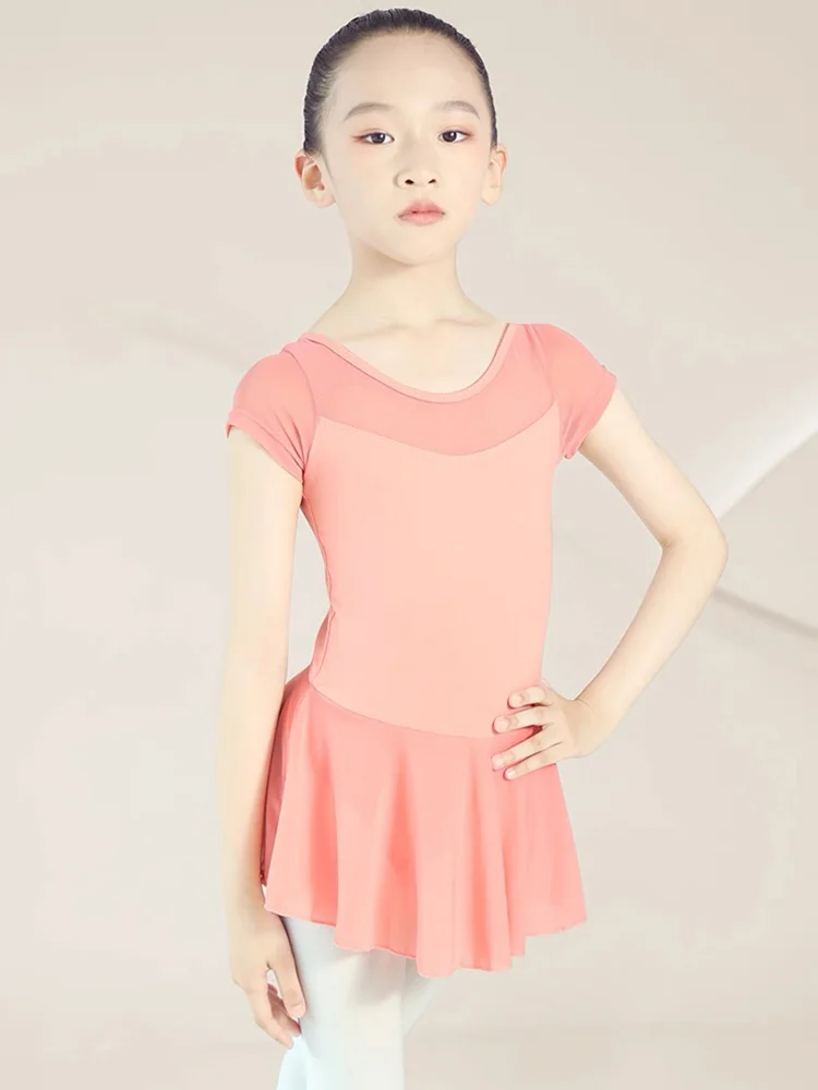 البرتقال فتاة فستان الباليه الأطفال ملابس رقص الجمباز فستان القطن مرحلة فستان رقص للفتيات الاطفال رداء رقص الباليه مع تنورة الشيفون