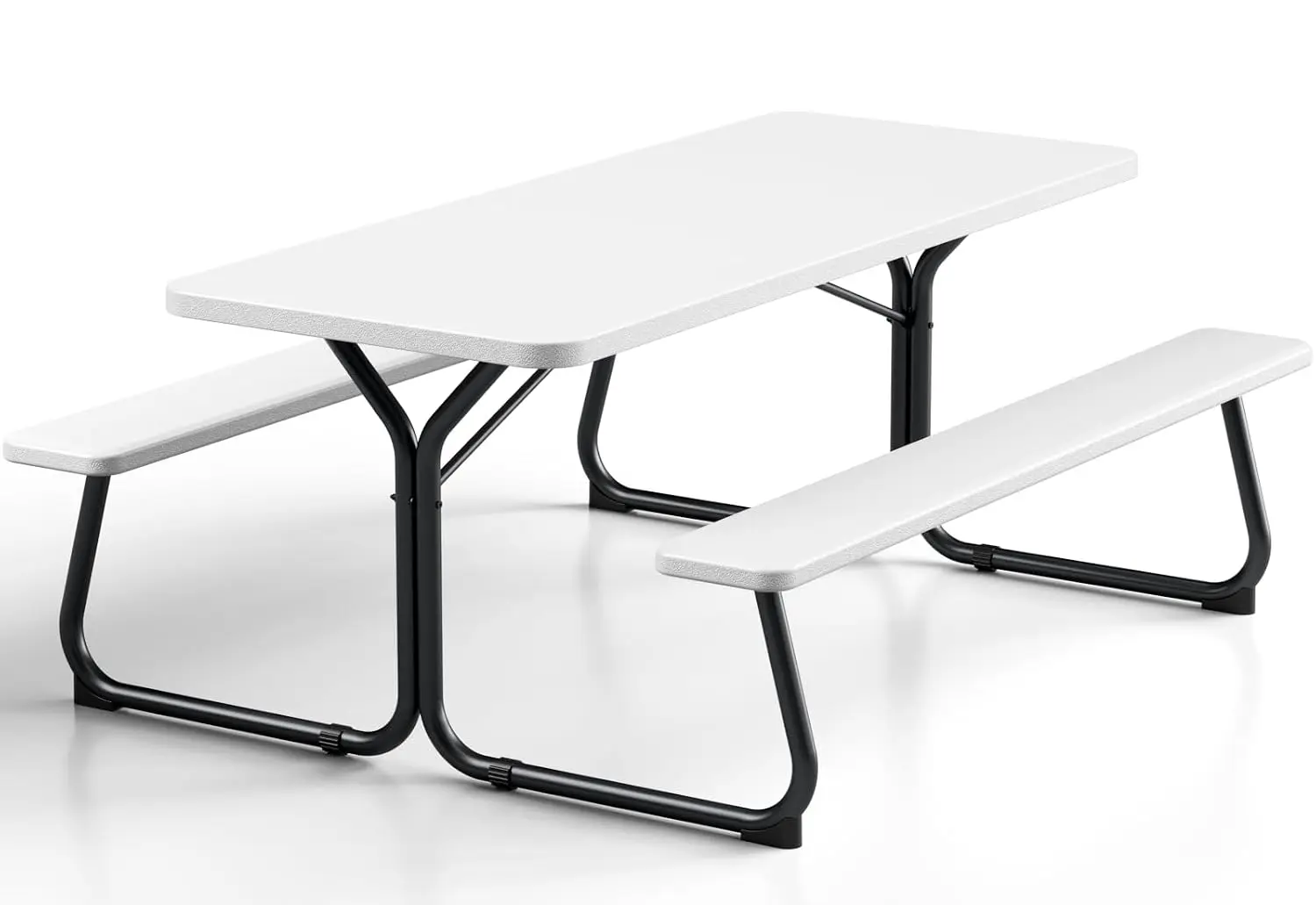 Picnic Table, 6 FT Outdoor Picnic Table with Benches for 8 People, Heavy Duty Picnic Bench Set with Steel Frame, 600LBS Capacity