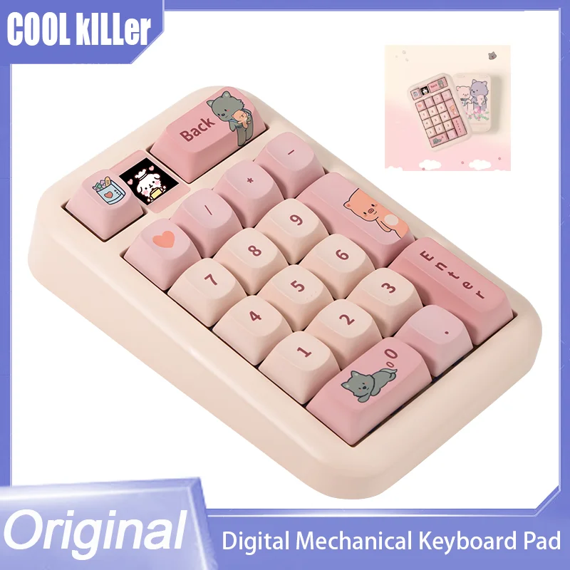 Coolkiller Lente Mini Numeriek Toetsenbord Cartoon 2.4G Draadloos Mechanisch Toetsenbord Schattig 3 Mode Hot-Swap Office Gaming Toetsenborden