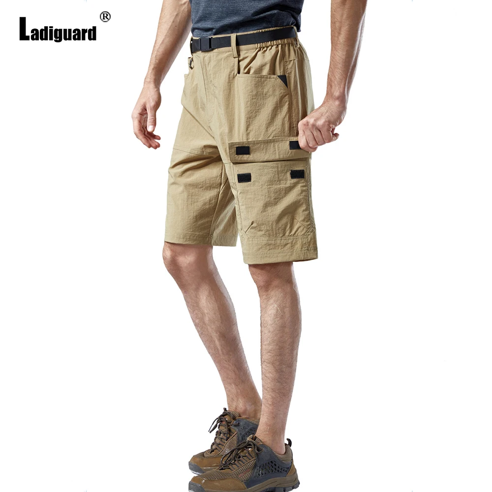 Ladiguard Men's Outdoor Casual Board Shorts 2022 Summer Pocket Design Half Pants Solid Black Khaki Bottom Running Sportwear