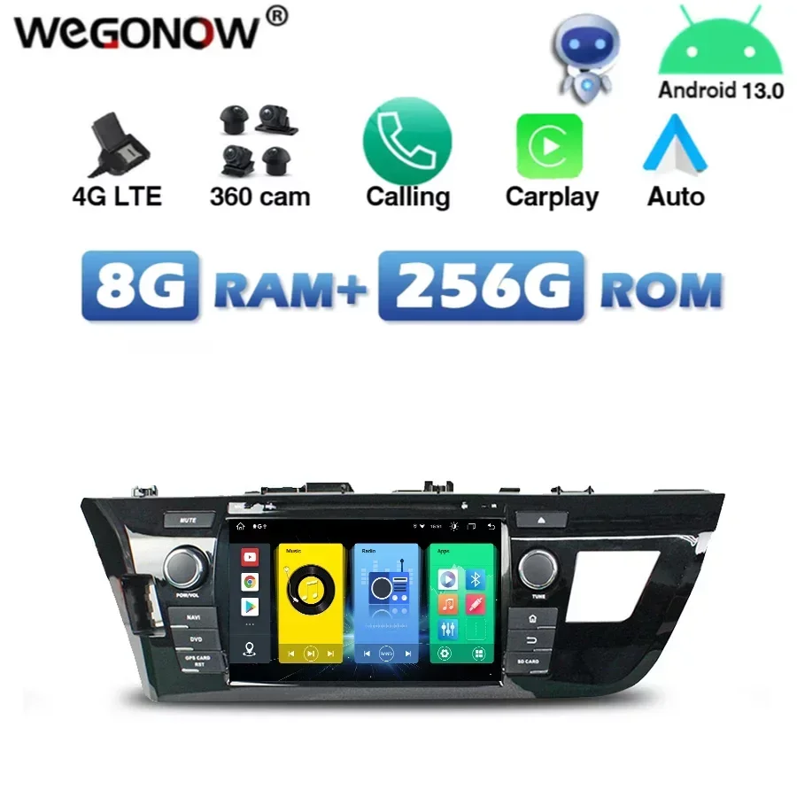 720P 4G SIM Carplay Car DVD Player TDA7851 Android 13.0 8G+256G Wifi Bluetooth 5.0 RADIO GPS Map For Toyota LEVIN 2013 2014 2015