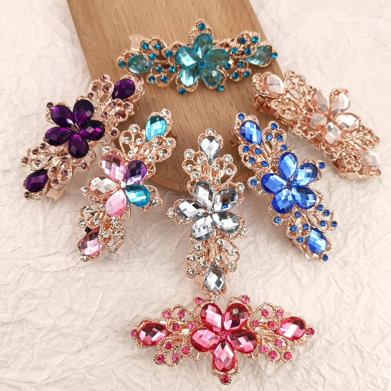 Kristall Floral Haarnadel Mädchen Damen Hairwear Schmuck Für Frauen Strass Legierung Haar Clip Party Haarspangen – Detail 1