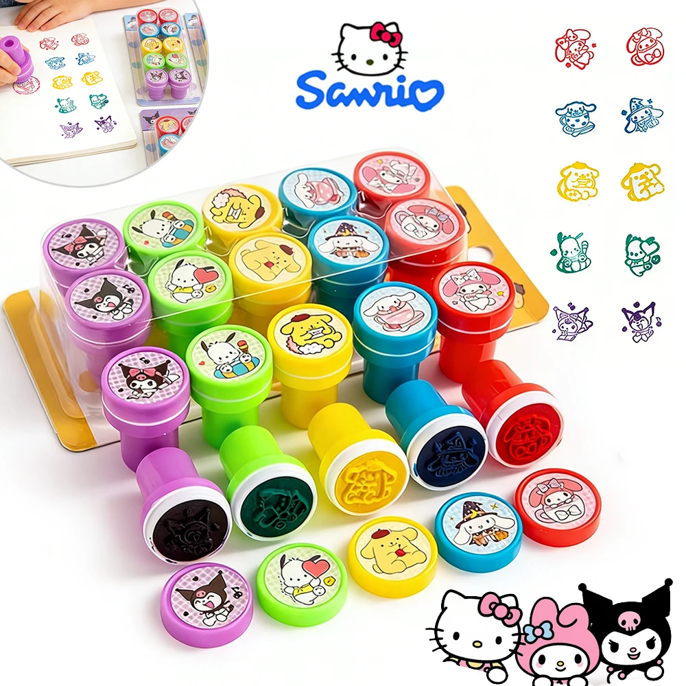 

@10/Pcs Sanrio Stamp Seal DIY Scrapbook Toys Cute Cartoon Hello Kitty Coolomi Melody suitable Gifts For Childrens Reward Seal