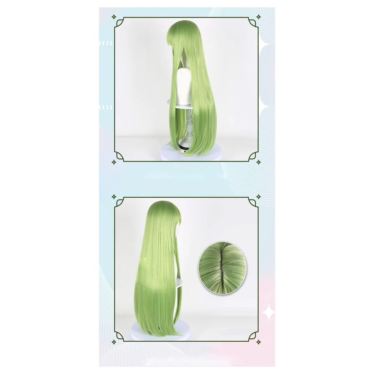 جديد العشب الأخضر طويل مستقيم شعر مستعار، الألياف الاصطناعية شعر مستعار، الثعلب شيطان Matchmaker شعر مستعار مضفر تأثيري أنيمي