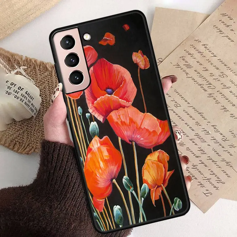 Red Poppies flowers Phone Shell For samsung galaxy S24 ULTRA S23PLUS S21 S20fe S20ULTRA S21Fe S22PLUS S23ULTRA case Cover