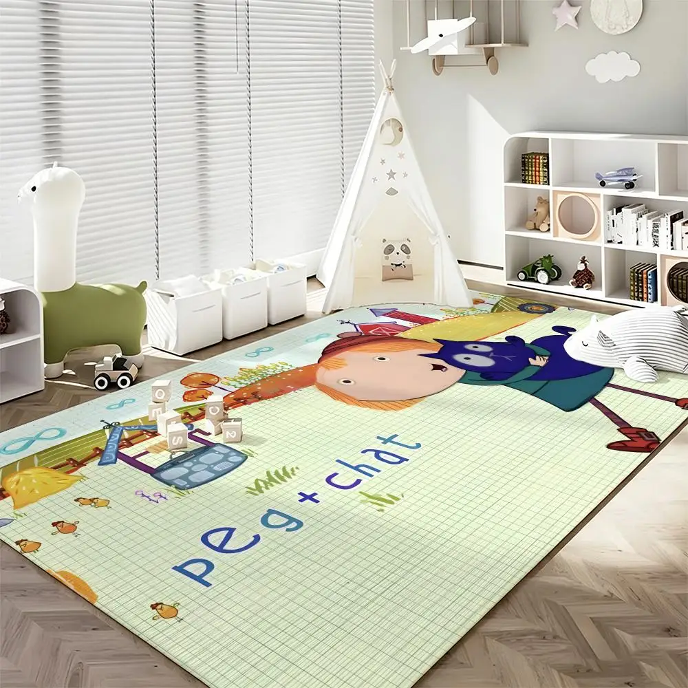 Kids' Cartoon P-Peg + C-Cat Floor Mat Soft Flannel Entrance Door Mat Non Slip Absorbent Bathroom Bedroom Floor Rug
