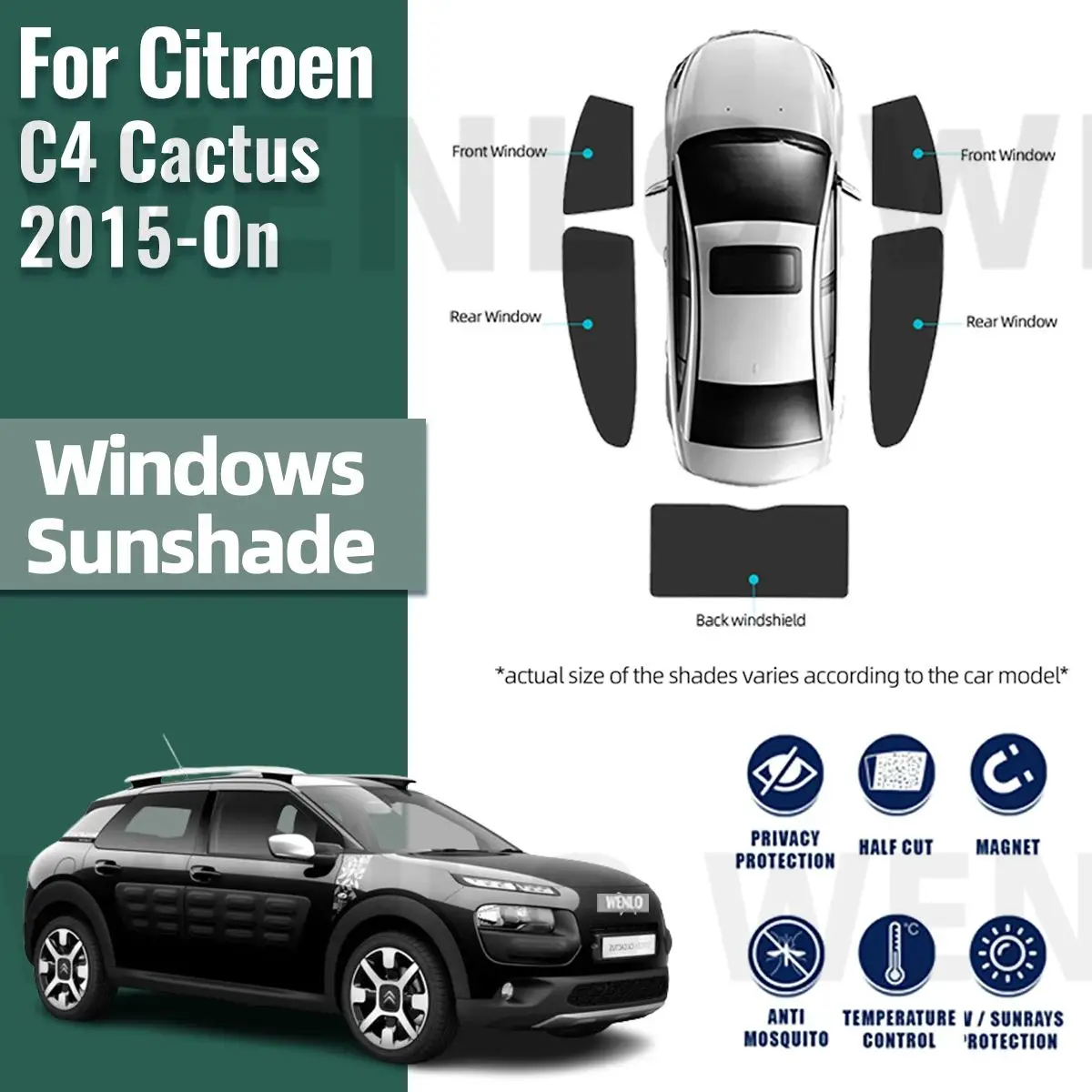 For Citroen C4 Cactus 2015-2024 Magnetic Car Sunshade Shield Front Windshield Frame Curtain Rear Side Window Sun Shade Visor