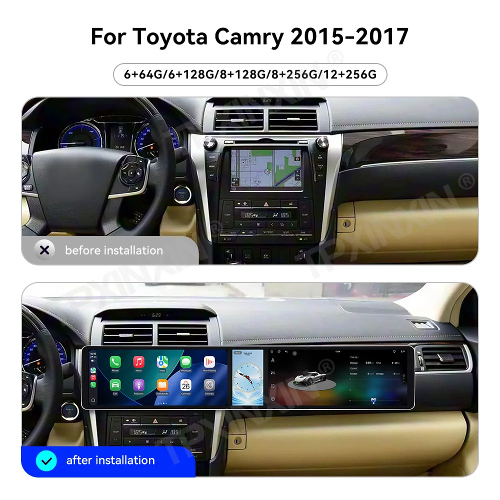 12.3+12.3 Inch Screen Car Radio For Toyota Camry 2015-2017 Android GPS Navigation Multimedia Video Stereo Receiver Head Unit