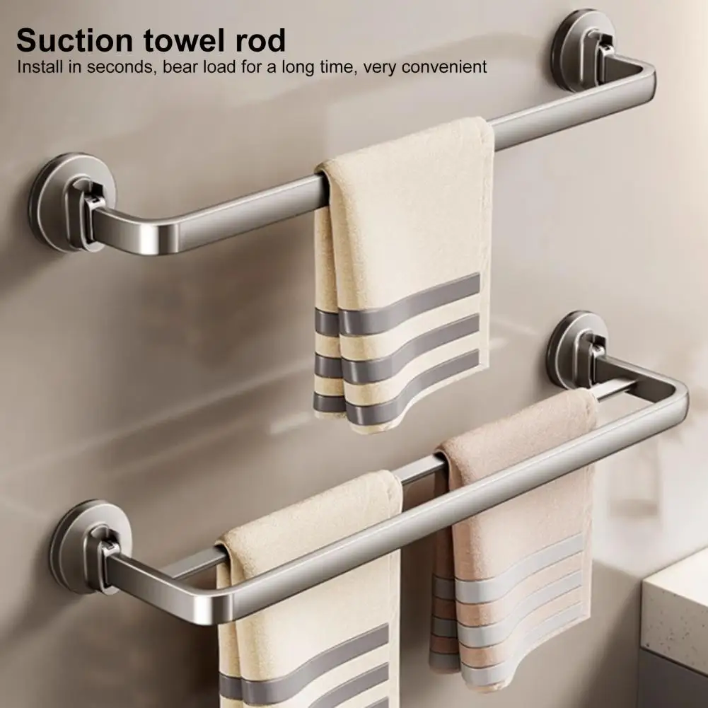 Aluminum Alloy Towel Rack with Suction Cups Polished Surface Strong Load-bearing Simple Installation Wall-Mounted Storage Rack T