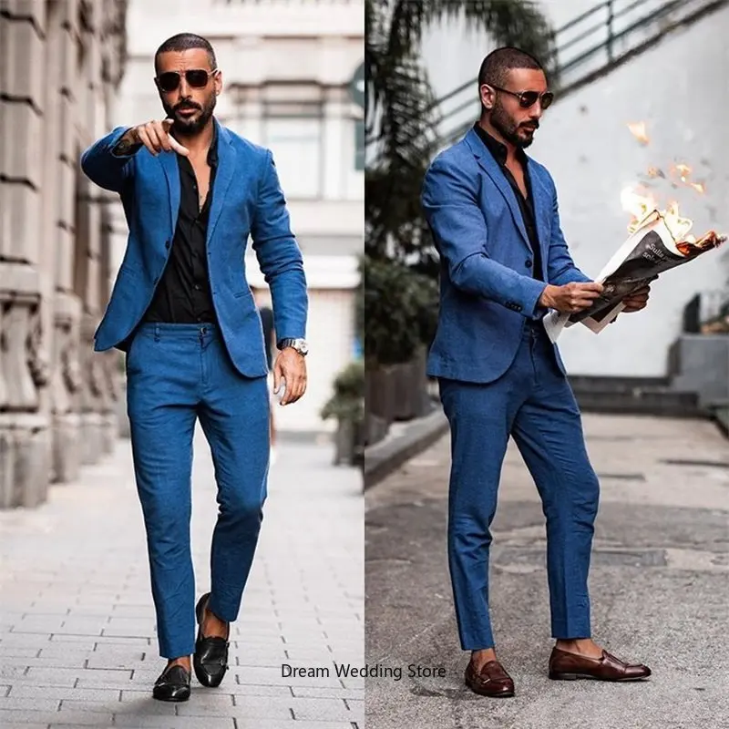 Traje de moda de 2 piezas para hombre, traje de esmoquin para boda, Blazer + Pantalones hechos a medida, informal, diario, fiesta de novio, traje de baile, hecho a medida