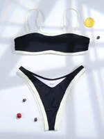 Miyouj traje de baño de corte alto nuevo Bikini Color sólido Bkinis mujeres trajes de baño negro ropa de playa Bikini de cintura baja Push Up traje de dos piezas