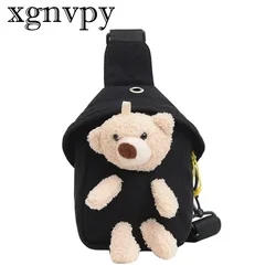 Xgnvpy bolso cruzado de invierno para niños, bolso de pecho de oso lindo, versión coreana, Mini bolso de lona para niños y niñas