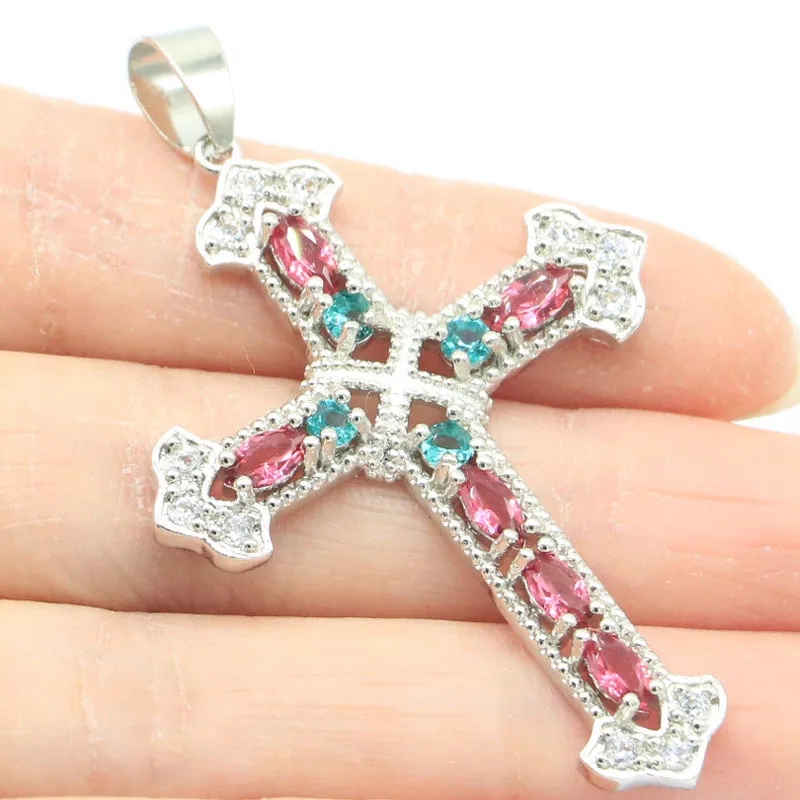 

Buy 4 Get 1 Free 57x35mm Cross Golden Citrine Kunzite Rhodolite Garnet Swiss Blue Topaz Lolite Daily Wear Women Silver Pendant
