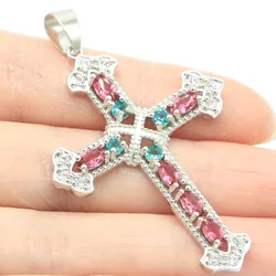 Buy 4 Get 1 Free 57x35mm Cross Golden Citrine Kunzite Rhodolite Garnet Swiss Blue Topaz Lolite Daily Wear Women Silver Pendant