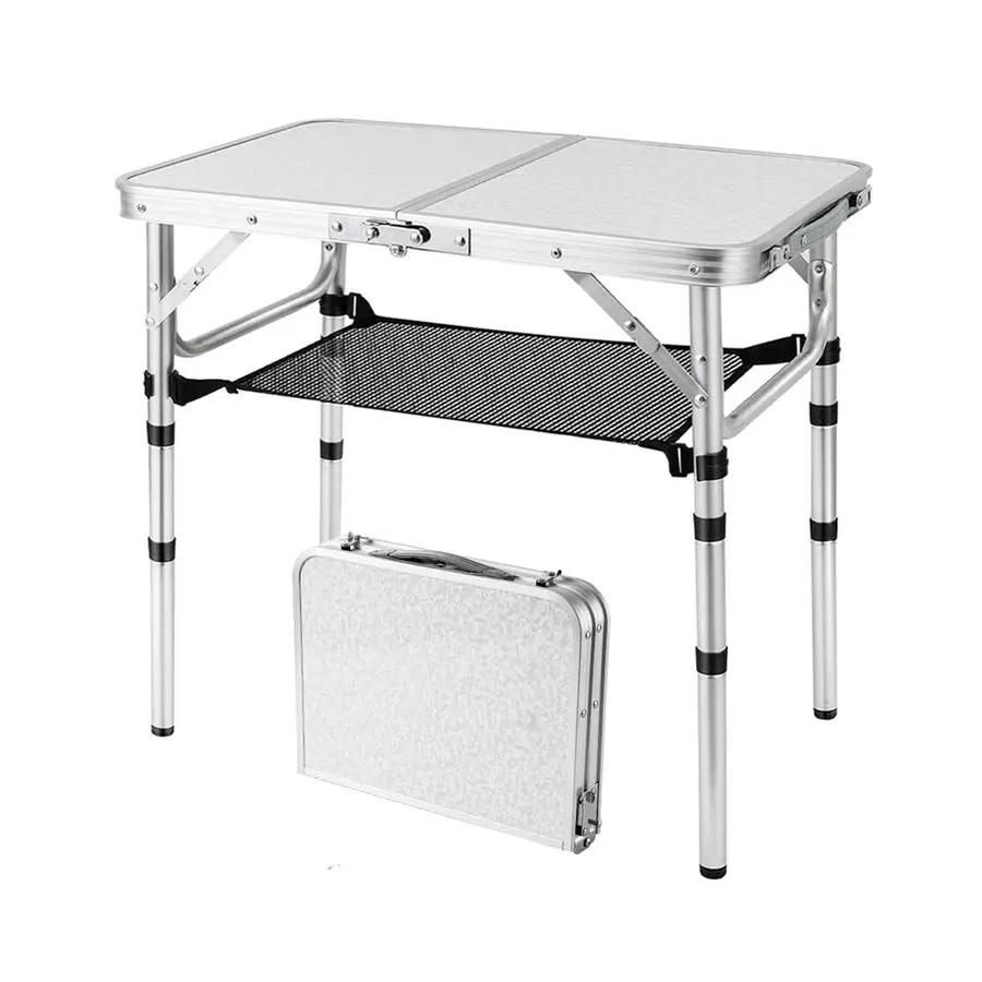 

Folding Picnic Table, Small Camping Table with Adjustable Heights, Portable Lightweight Aluminum Side Table for Office, Beach, G