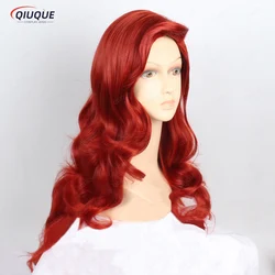 70cm Long Wavy Copper Red Jessica Rabbit Hair With Big Swap Bangs Heat Resistant Cosplay Costume Wig + Wig Cap